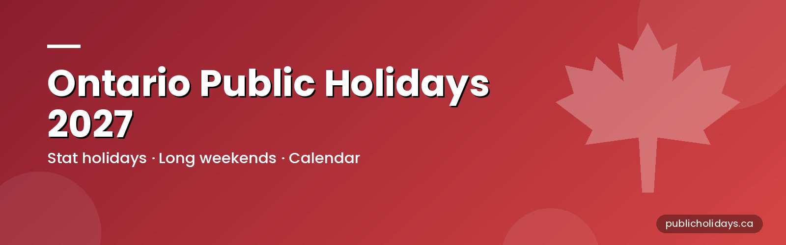 Ontario Public Holidays 2027 banner